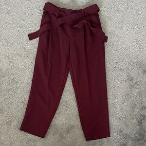 LOFT Deep Red Women's Trousers with Tie Waist
